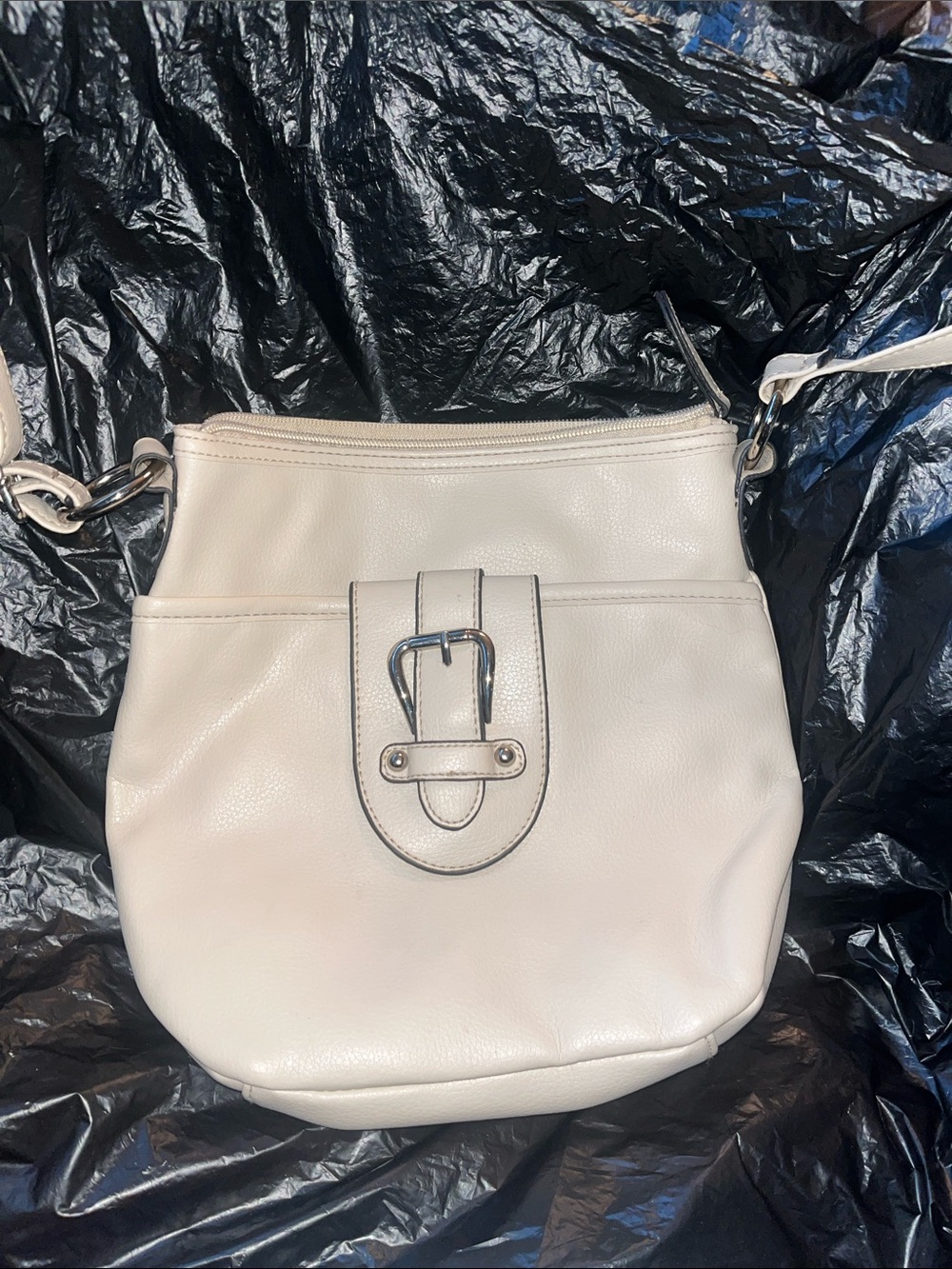 Women’s Cream Crossbody Shoulder Bag with Buckle Accent